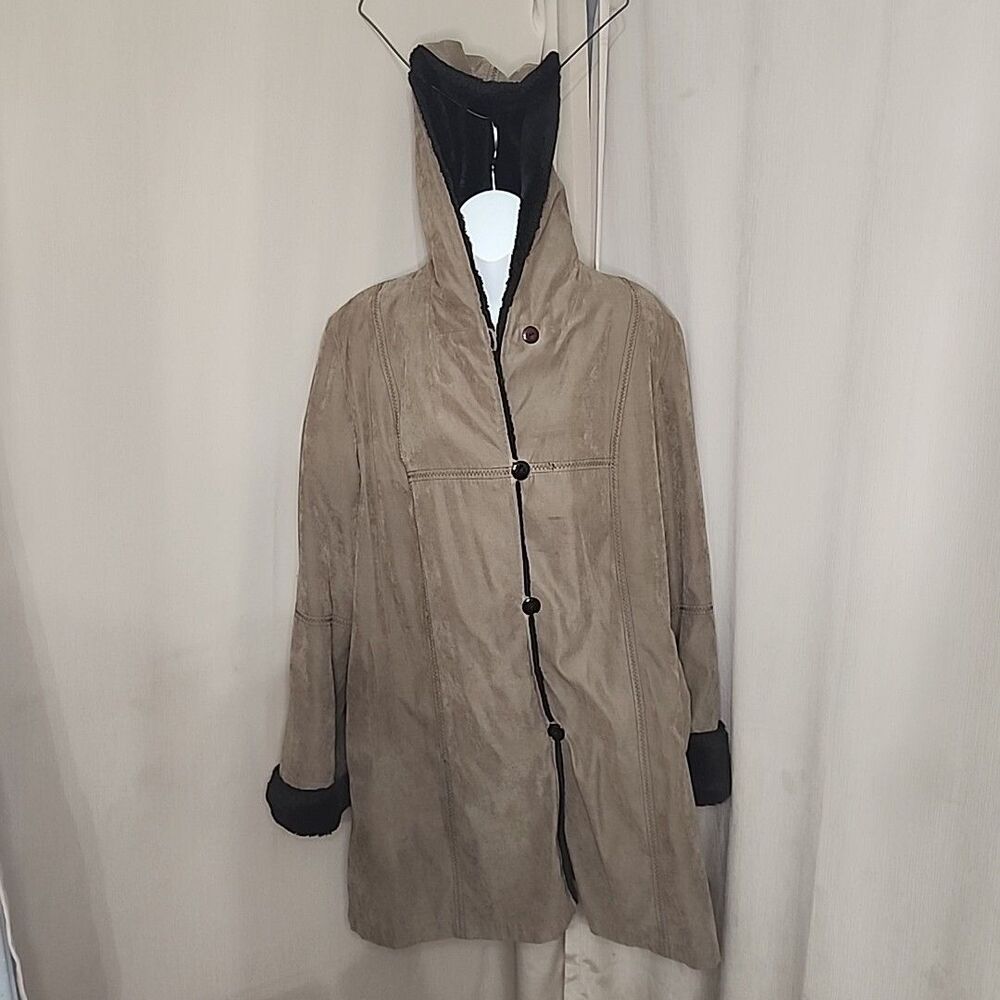 Women’s Trench Coat With Hood Utex Design Beige SZ Large 52539 Polyester